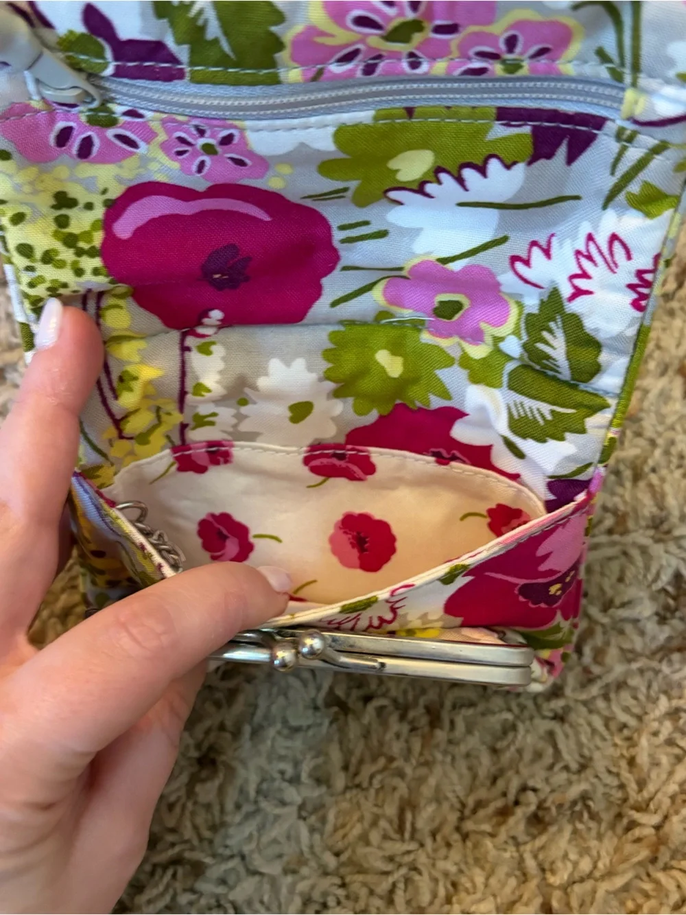 Vera Bradley Floral Quilted Zip Pouch in Pink, Lime & Cream - Picture 4 of 7